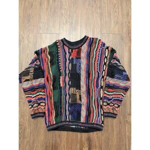 Vintage Tundra Canada Coogi Style 3D Knit Sweater Mens M Colorful